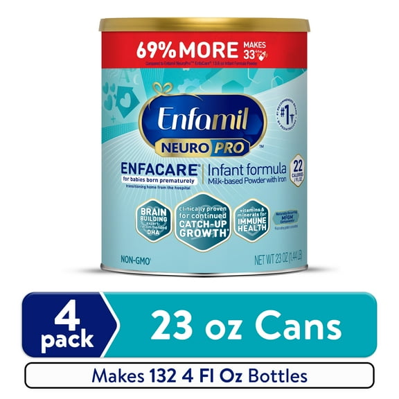 Enfamil NeuroPro EnfaCare Premature Discharge Powder Baby Formula, 23 oz Can, 4 count