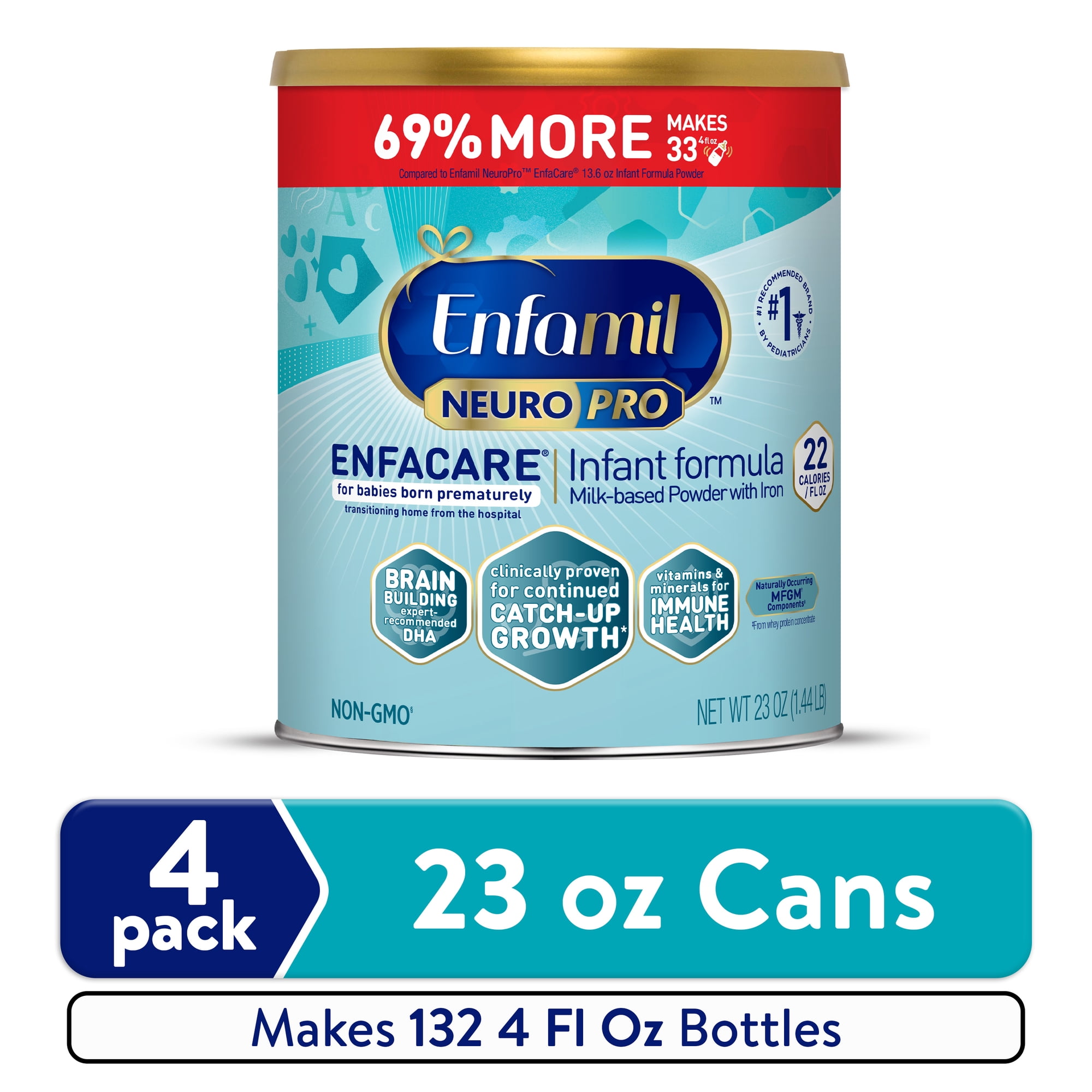 Enfamil NeuroPro EnfaCare Premature Discharge Powder Baby Formula, 23 oz Can, 4 count