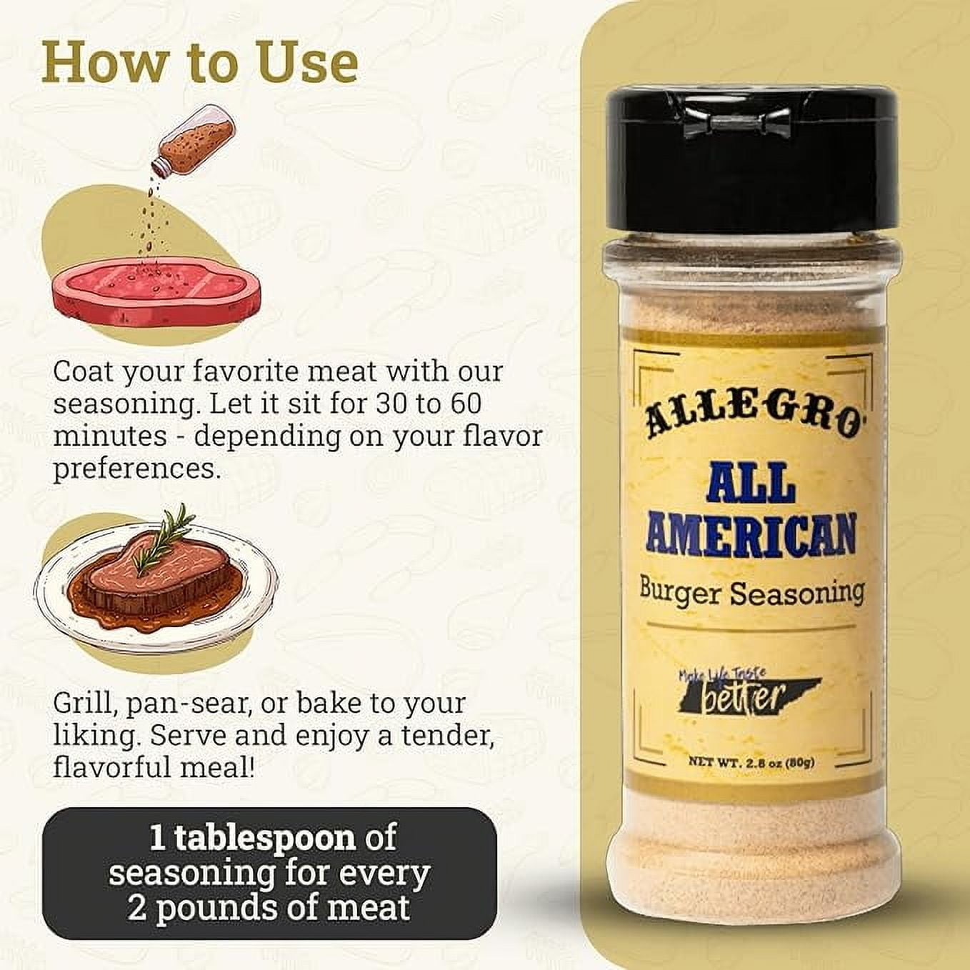 (2 pack) Allegro All American Burger Seasoning, 2.8 oz