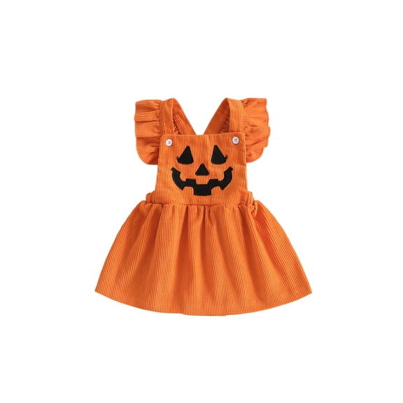 Loicainy Baby Toddler Girls Halloween Pumpkin Dress 6 12 18 24 Months 2T 3T 4T Casual Buttoned Shoulders Fly Sleeves Dresses for Cute Clothes