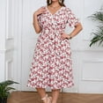 thumbnail image 1 of Ovzne Robes d'Été pour Femmes 2025 Robe Femme Mode Femme Imprimé Floral Dentelle Col en V Manches Courtes Taille Élastique Robe avec Poches Robe de Printemps Manches Courtes Imprimée Liquidation, 1 of 7
