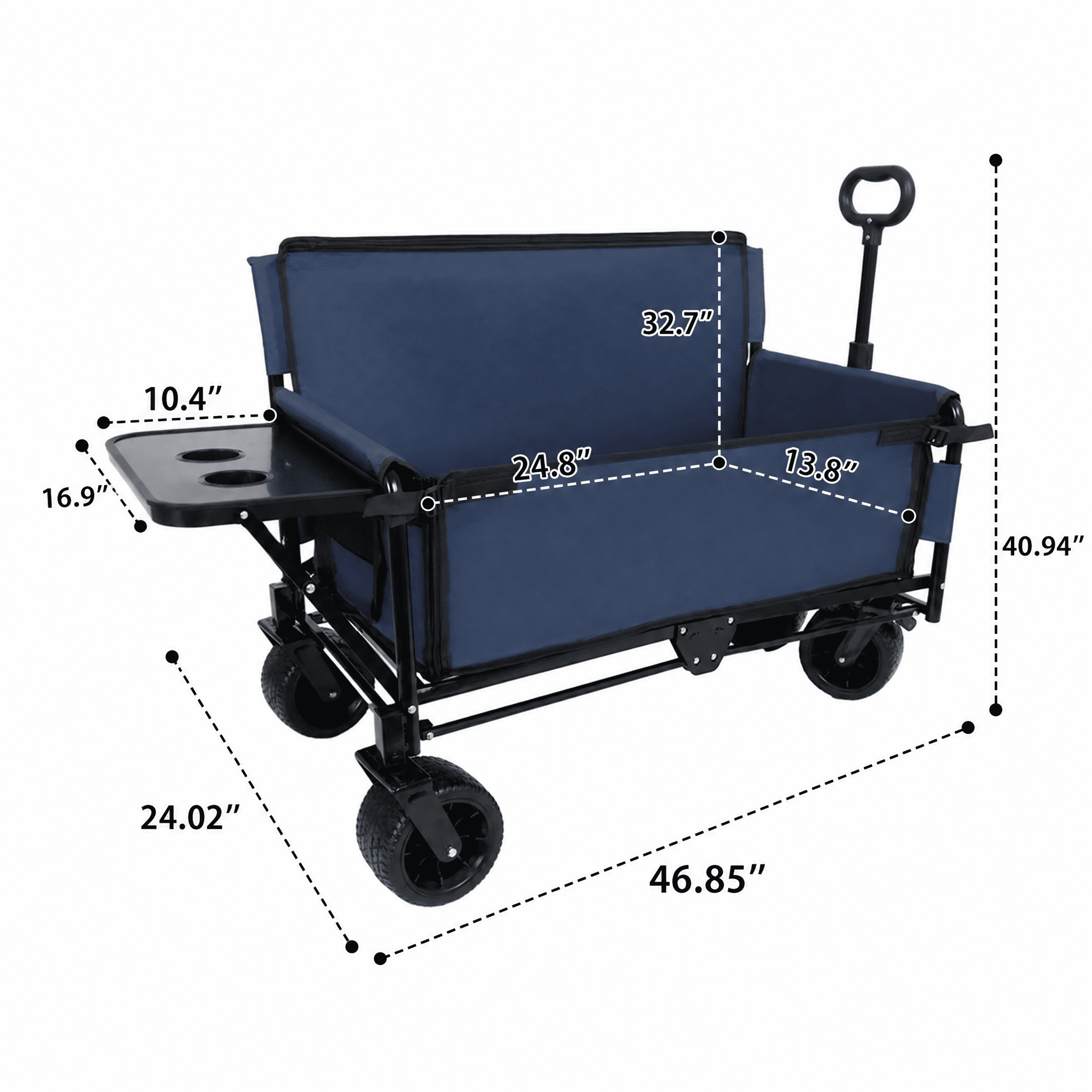 3-in-1 Convertible Folding Wagon Cart with Bench Seat & Rear-Mounted Folding Tabletop - 500lbs Utility Wagon, 180L Capacity All-Terrain Wheels for Camping, Beach, Sports, Garden