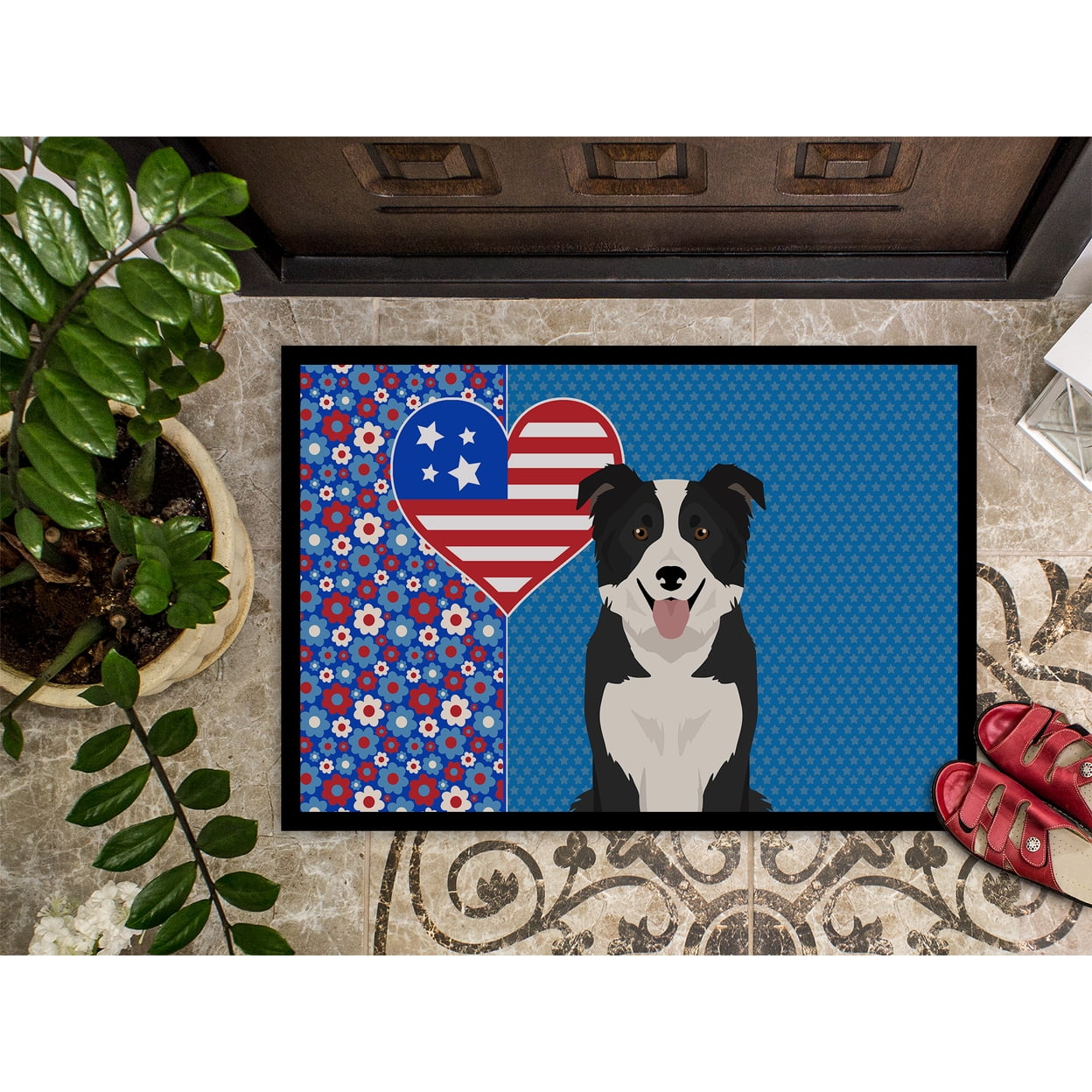 Black and White Border Collie USA American Indoor or Outdoor Mat 24x36