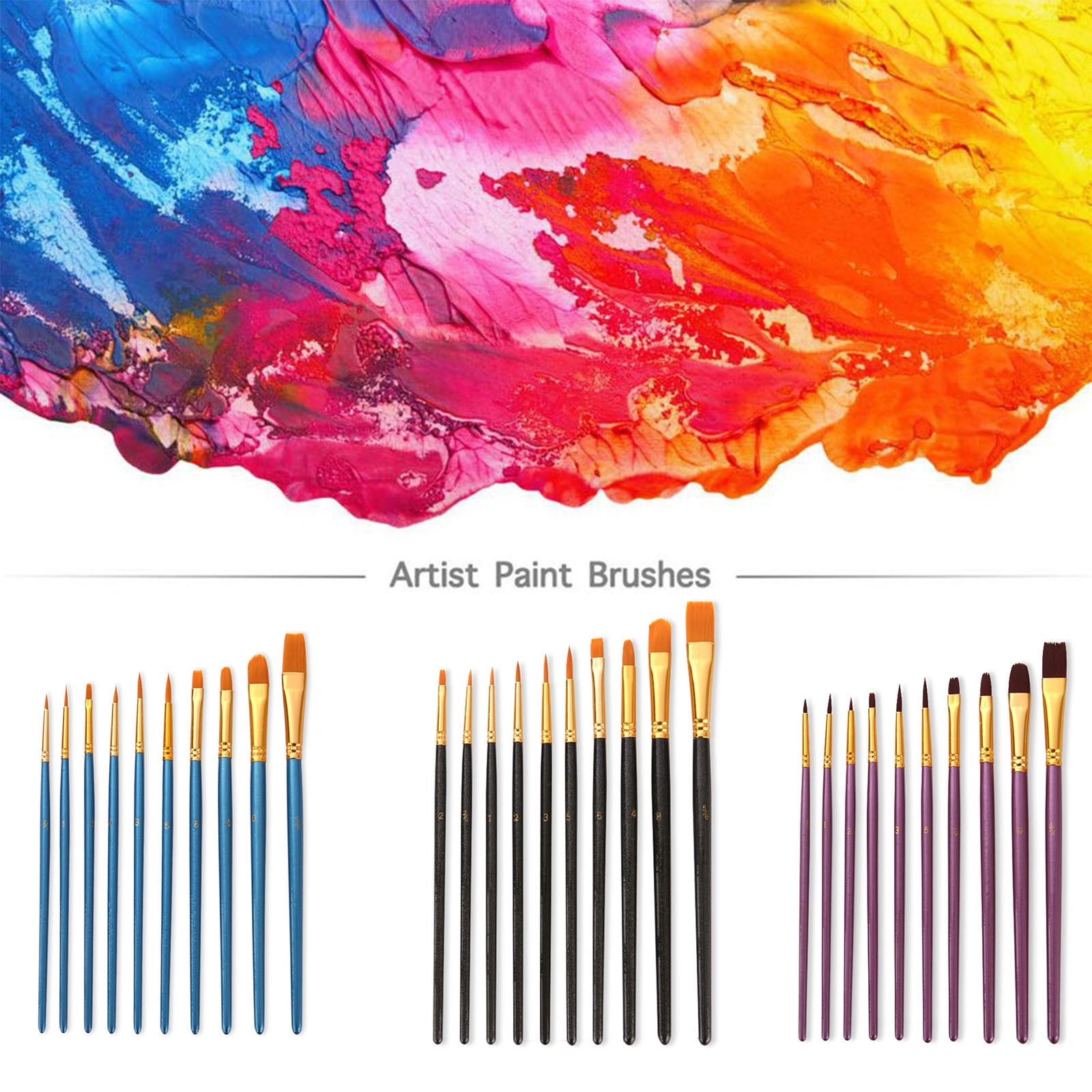Acrylic Paint Brush Set 10 Pcs Nylon Hair Brushes for All Purpose Oil