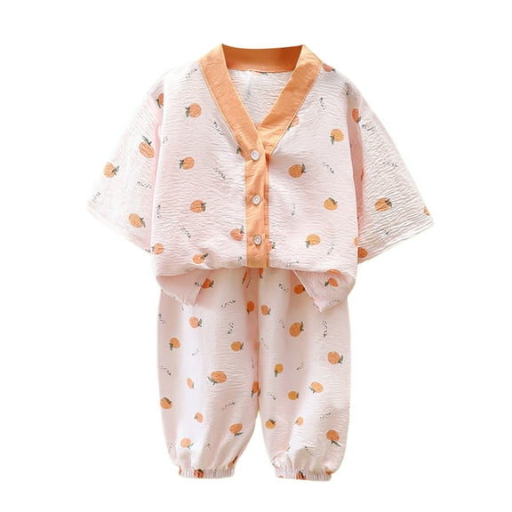 FYDUU Little Big Girls Pajamas Set Summer Outfits Fashion Cute Long Sleeve Shirts And Elastic Waist Pants Comfortable Sleepwear Loungewear 18-24 Months