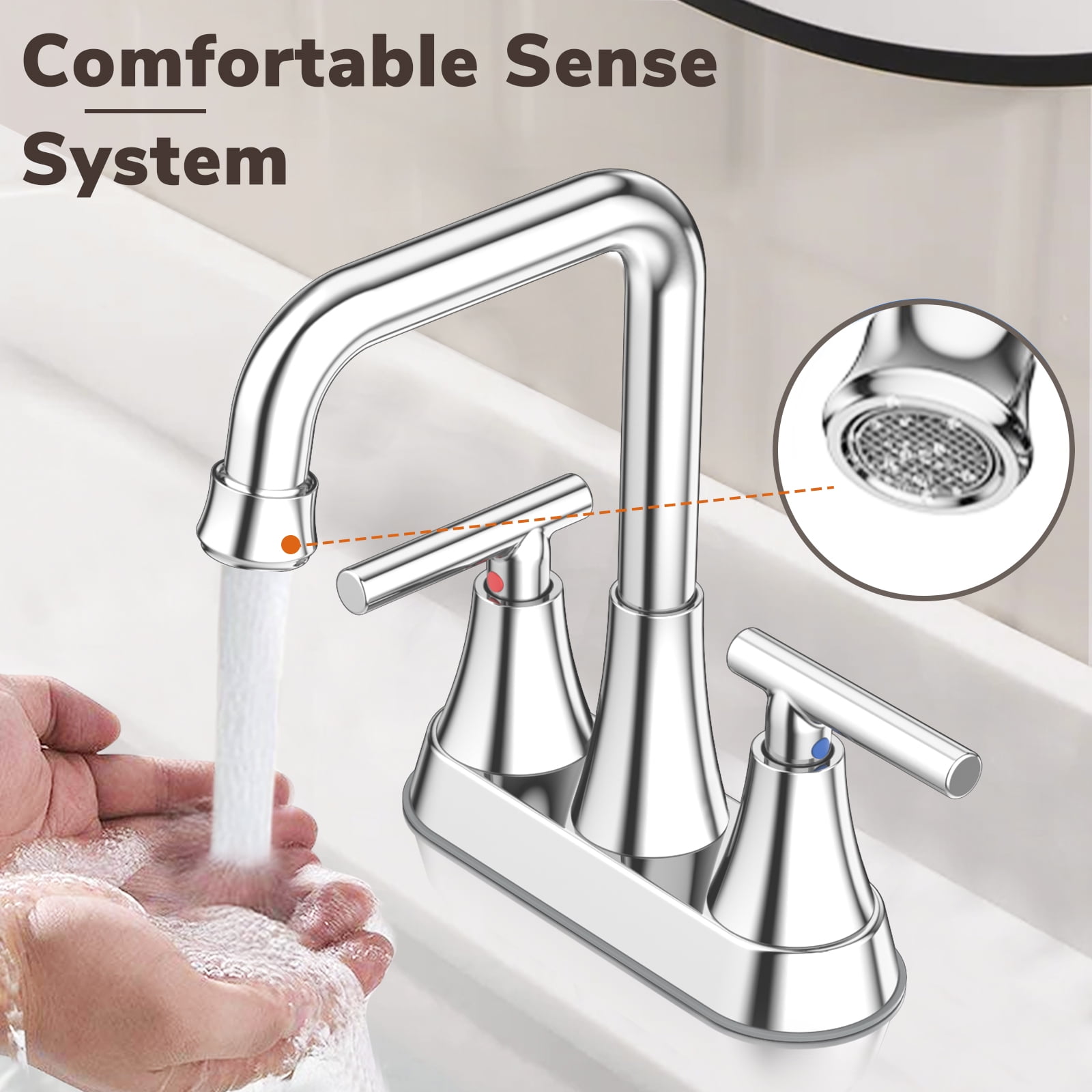 KINGTACK Bathroom Sink Faucet, 4 inch Chrome Bathroom Faucets with Pop-up Drain and Supply Lines, Stainless Steel 2-Handle Centerset Faucet for Bathroom Faucet 3 Hole