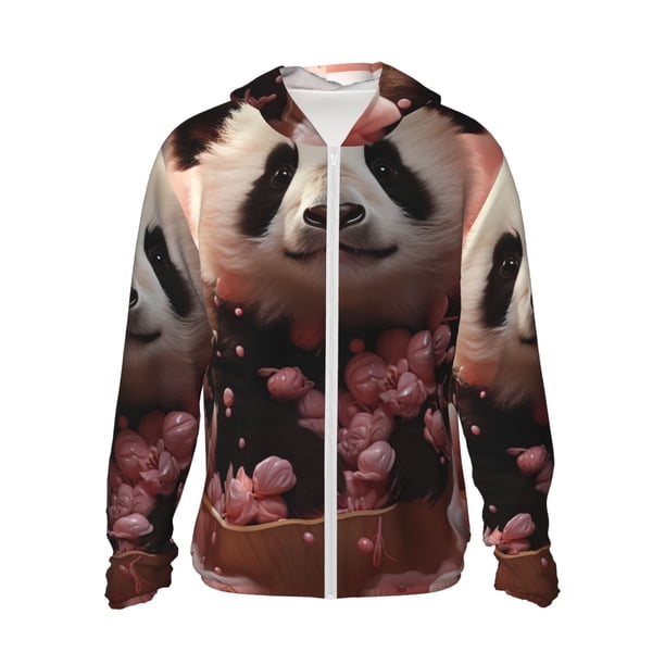 Balery Cute Cloud Panda Sudadera ligera de manga larga con capucha y protección solar UPF 50+ para hombre y mujer, ideal para pesca y running-Medium