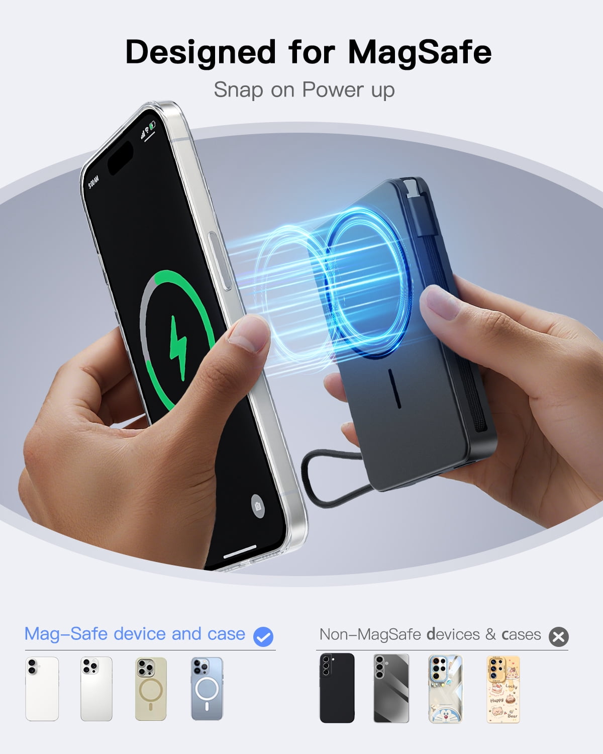 10,000mAh Magnetic Wireless Power Bank Compatible with Mag-Safe, 15W Fast Charging Portable Charger with USB-C 22.5W PD Input/Output - for iPhone 17/16/15/14/13/12 Series, AirPods