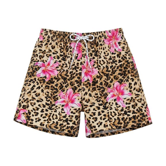 Men's Casual Shorts Leopard Flower Print Summer Pants Loose Fit Straight Leg Beach Shorts