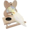 Kreigaven Parrot Mirror Toy with Stainless Steel Feeding Cups Bird Wooden Frames with Cage Perch for Macaw African Greys Budgies Parakeet Cockatiels Conure Lovebird Finch