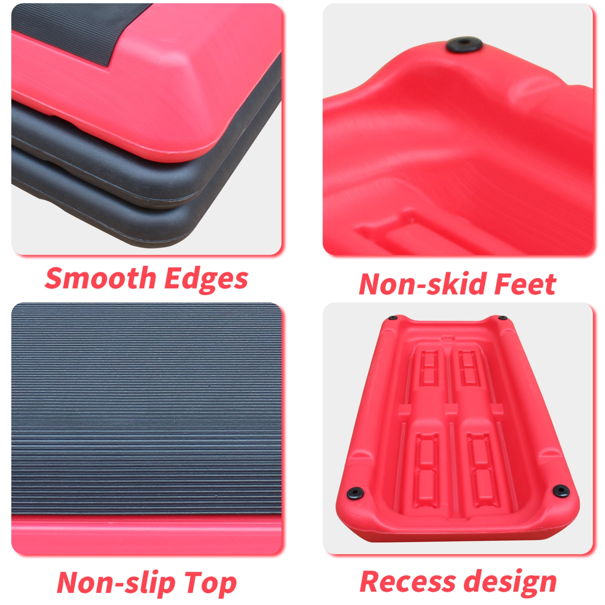 Leumius Aerobic Step Platform,Adjustable to 4"-6"-8" Heights Risers for Fitness Workout,Red