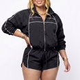 thumbnail image 5 of VISALY Women Oversized 2 Piece Tracksuits Set Long Sleeve Zip Up Cropped Jacket Lounge Athletic Jogger Shorts Travel Athletic Casual Workout Sweatsuits Outfits 2 Piece Windbreaker Short Sets Black S, 5 of 7