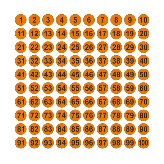 Moyic Paquete de 100 pegatinas de números consecutivos a largo plazo Clasificación Almacenamiento de inventario Suministros de organización Decoración del hogar negro sobre naranja tipo 1 Moyic HA059300-26B