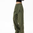 thumbnail image 6 of Zipper Pants Women's Cargo Pants with Deep Pockets, Pull Rope Adjustable Elastic Waist, Breathable Quick Dry Workout Trousers for Hiking Travel, Fitness Gifts for Women | CSEONE,Army Green XL, 6 of 8