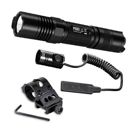 Combo: Nitecore P10GT Flashlight - CREE XP-L HI V3 LED- 900 Lumens w/RSW1 Pressure Switch  and  Offset Gun (Best Gun Mounted Light For Coyote Hunting)
