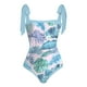 thumbnail image 3 of MKLEKYY Trajes De Baño Mujer 2 Piezas Women 1 Piece Swimwear+1 Piece Cover Up Two Piece Vintage Print Swimsuit Monokini Bikini 2 Piece Swimsuits Two Piece Tankini Set 1607, 3 of 4