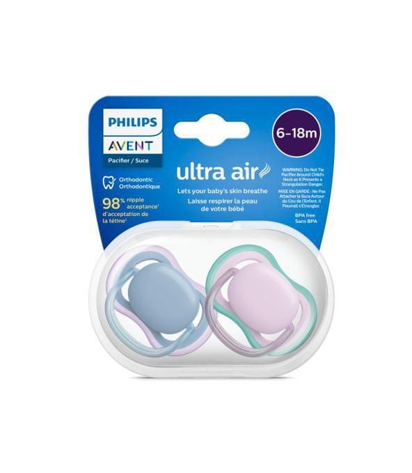 Suce ultra-aérée Philips Avent, 6 à 18 mois, bleu/lilac emb. de 2, SCF085/34