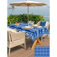 thumbnail image 5 of Outdoor Tablecloth with Umbrella Hole for Patio/Picnic/Party/Camping, Blue Boho Waterproof Table Cloth Rectangle Table Cover Washable, Abstract Geometric Bohemia Ethnic Striped (54"x 80"), 5 of 8