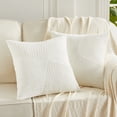 thumbnail image 4 of Fancy Homi Set of 2 Cream White Boho Cute Decorative Throw Pillow Covers 20x20 Inch with Diagonally Pattern for Couch Bed Sofa, Soft Corduroy Accent Modern Farmhouse Organic Home Decor 50x50 cm, 4 of 7