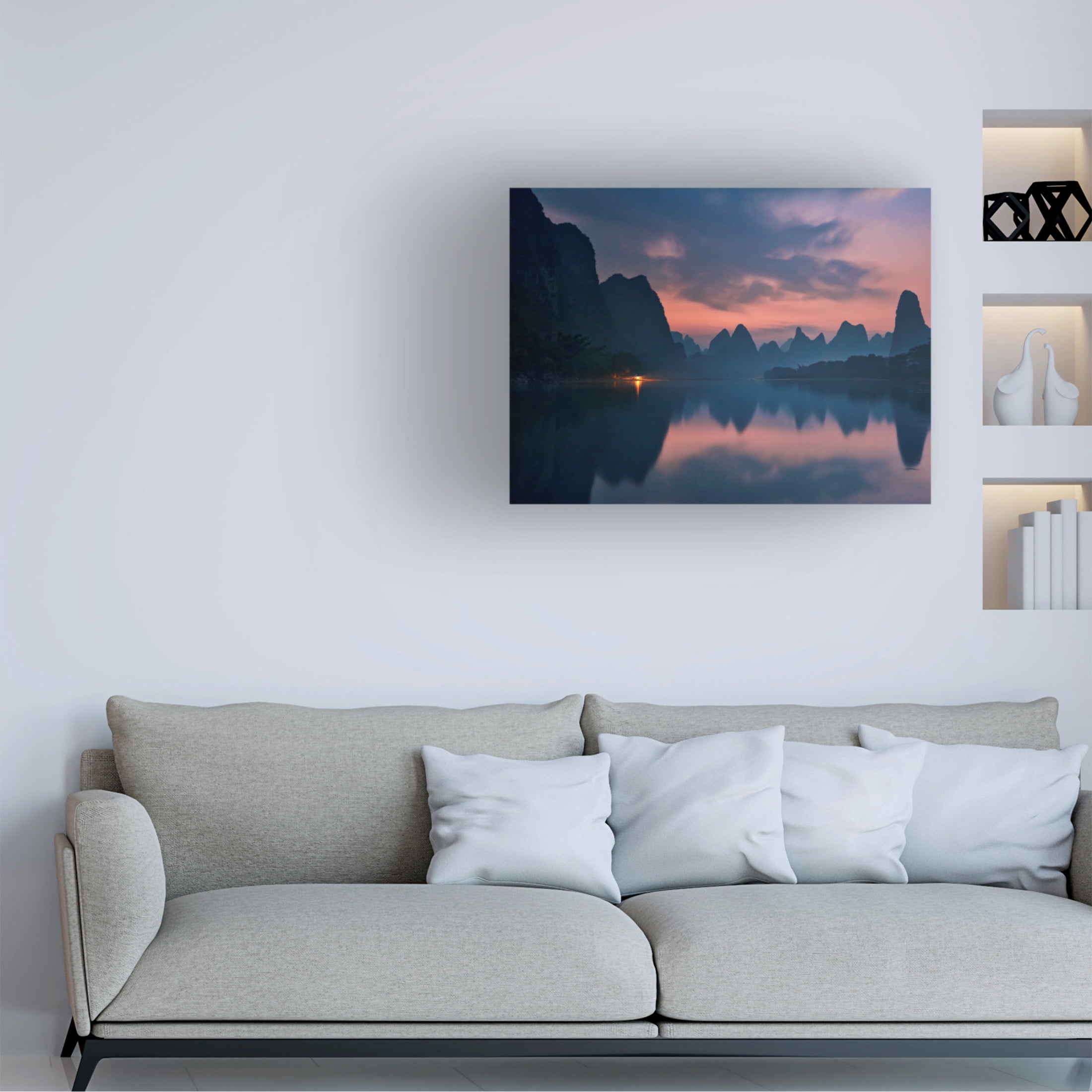 Canvas Wall Art - Yan Zhang 'The Dawn Of Li River' Wall Art for Living Room, Bedroom, or Office D?cor by Trademark Fine Art - 24 x 18 Inches