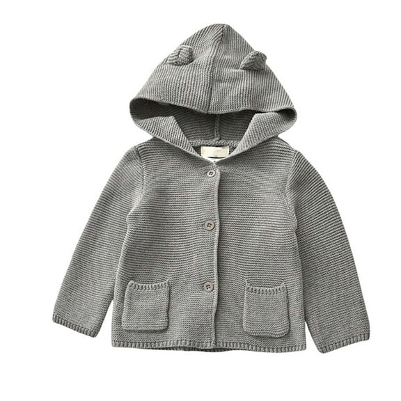 WOYY Toddler Girls Hooded Sweater Bear Ears Hooded Knitted Cardigan Coat, Sizes 4-5T