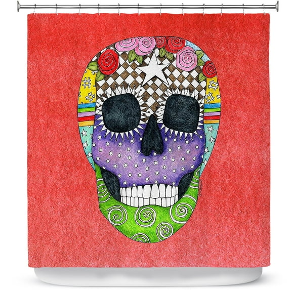 Shower Curtains 70" x 73" from DiaNoche Designs by Marley Ungaro - Sugar Skull Watermelon