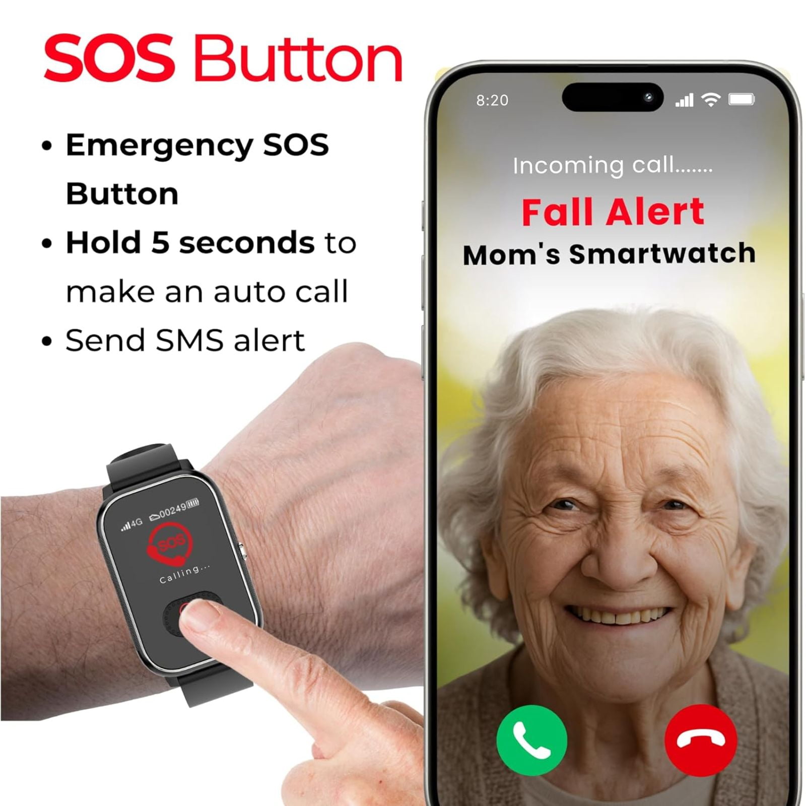 Seculife New 2026 Elderly Fall Alert SOS Smartwatch, Medical Alert, 2 Way Calling, SOS Button, GPS Tracking, Heart & Temperature, Heart Rate Monitor, Pedometer, Elderly Health Life Alert