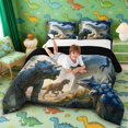 thumbnail image 3 of Manfei Wild T-Rex Animals King Size Comforter Sets,Retro Triceratops Dinosaur Comforters King Size,Blue Yellow,Black Reversible,3pcs,1 Comforter and 2 Pillowcases, 3 of 7