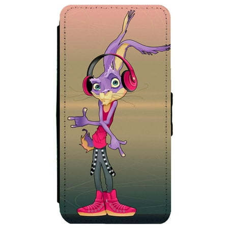 Image Of Illustration of a Purple Rabbit Listening to Music Apple iPhone X Leather Flip Phone (Best Cell Phone For Listening To Music)