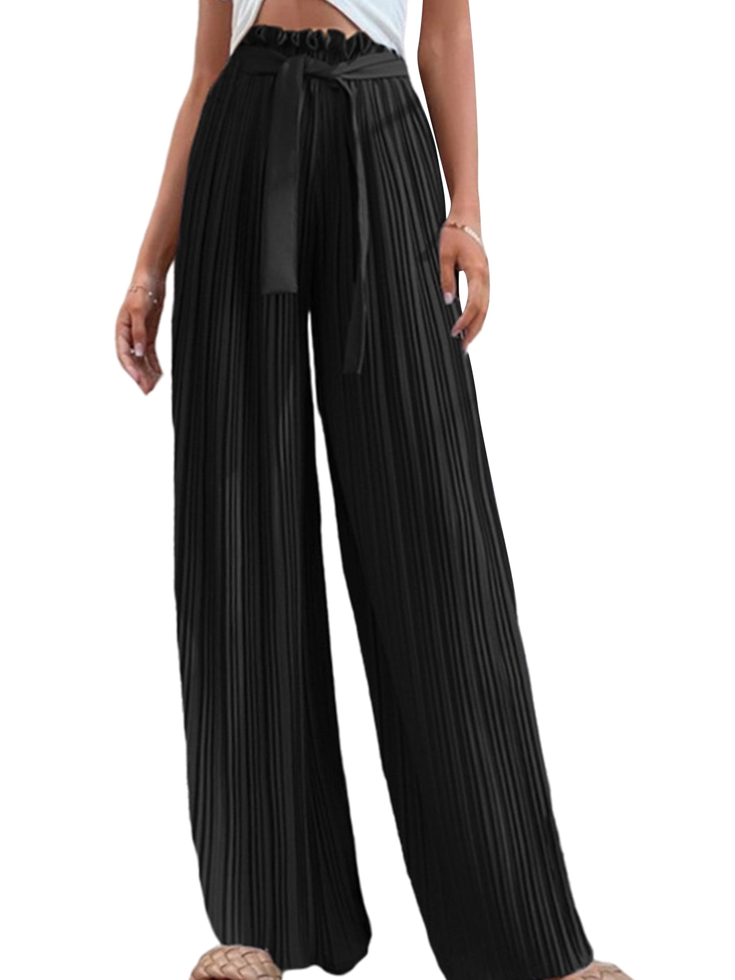 Lumento Women Casual Beach Palazzo Pant Loose Fit Solid Color Trousers
