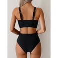 thumbnail image 6 of Women'S Bikini Sets Two Piece Swimsuit High Waisted V Neck Twist Front Adjustable Spaghetti Straps Bathing Suit Black M, 6 of 9