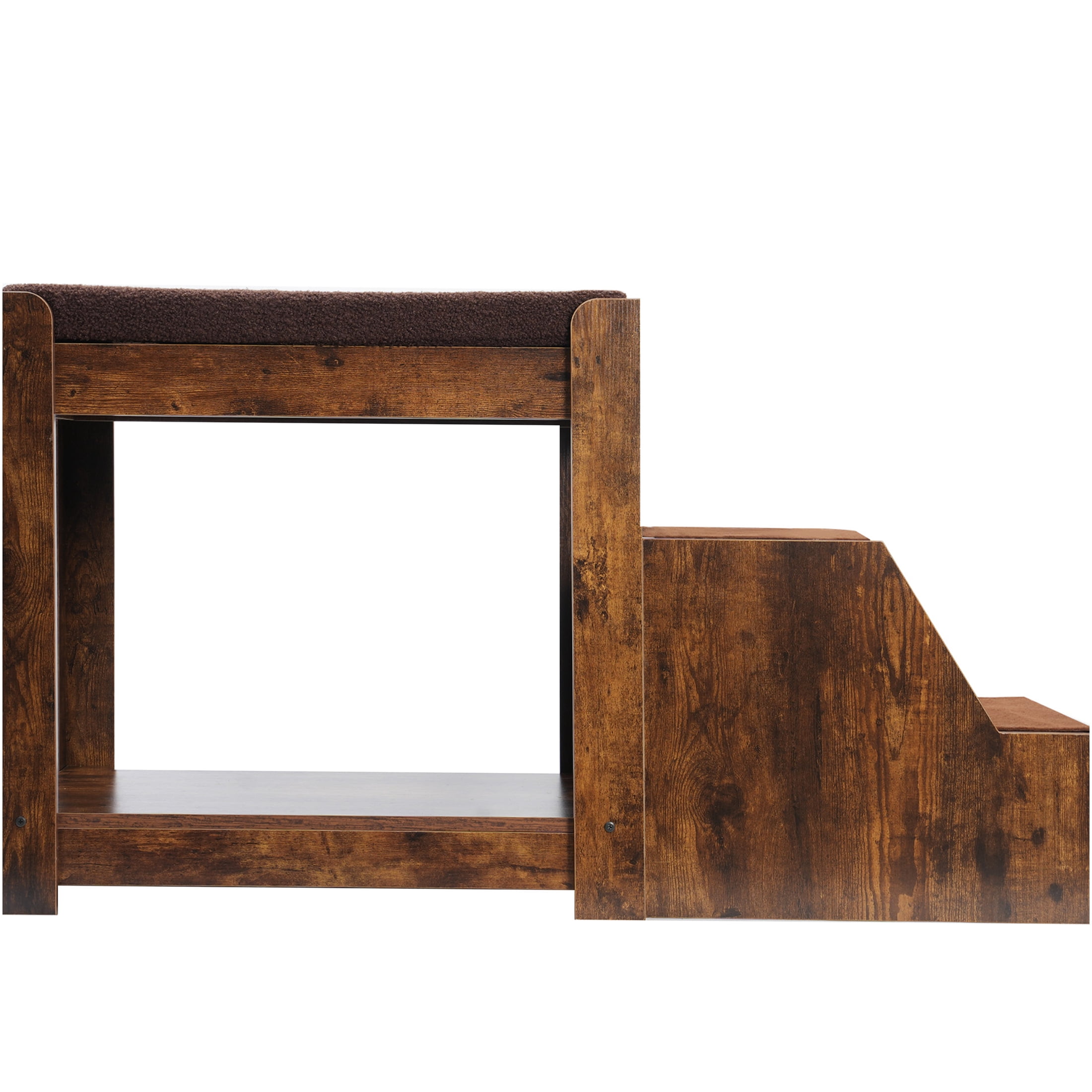 JERFIT Pet Bunk Bed with Washable Cushion & Cat Scratcher, Indoor Window Perch with Stairs for Small to Medium Dogs and Cats, Vintage Wood Grain Design