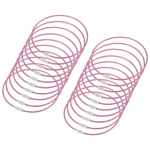 Uxcell 20Pack Wire Keychain Cable, 250mm/10 Inch Stainless Steel Key Ring Loop (Pink)