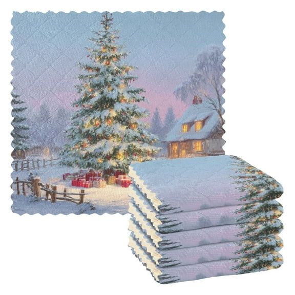 6 Pieces of Kitchen Towels 11x11Inch Kitchen Dish Cloths Kitchen Dish Towels Reuseable Cleaning Cloths Beautiful Christmas