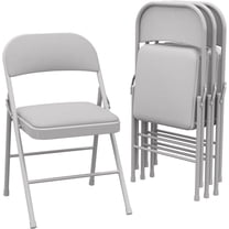 Twister.CK Folding Chairs Set of 4, PU Upholstered Foldable Chairs with Metal Frame, for Dining Room, Wedding, Commercial Banquet, Gray