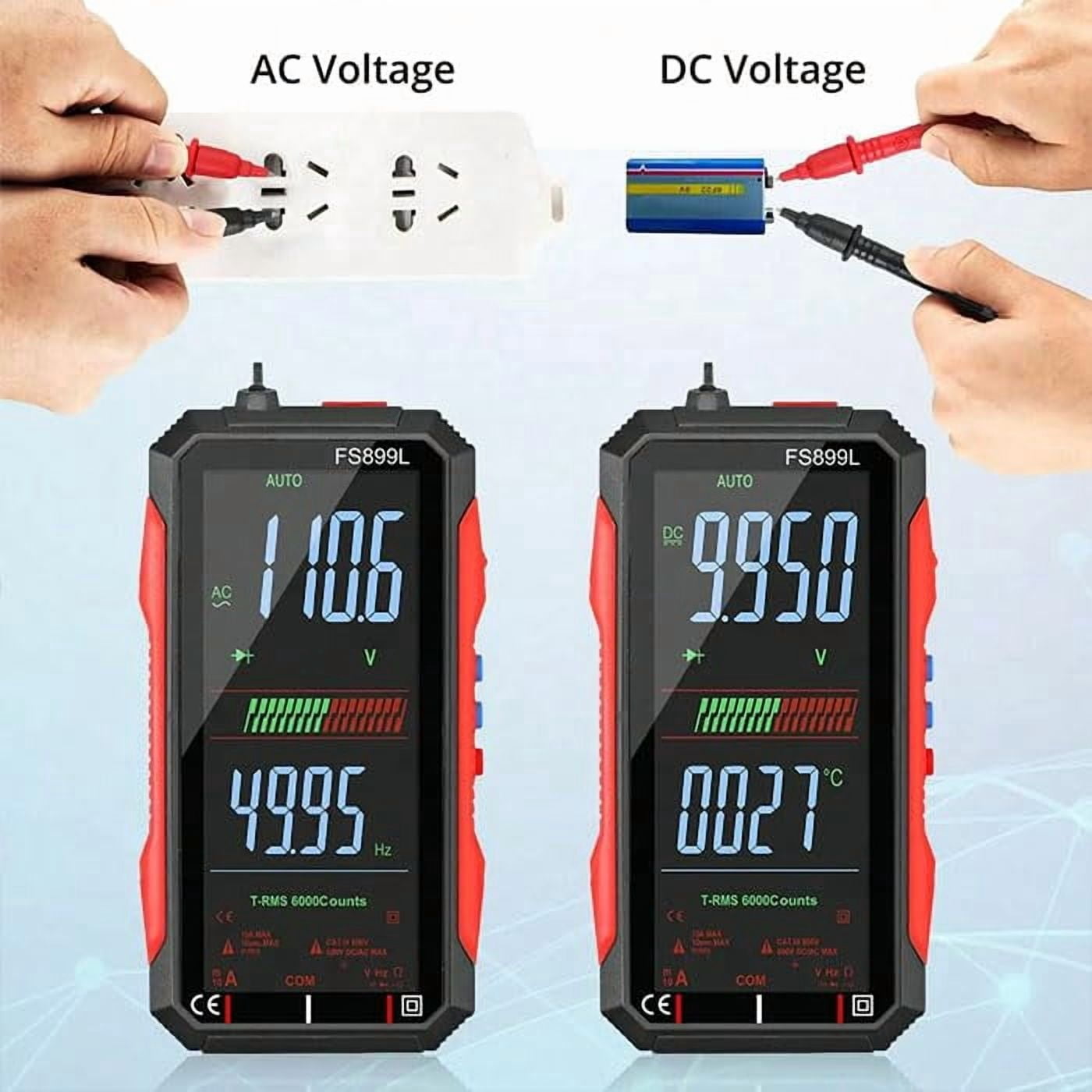 2026 USB Rechargeable Digital Multimeter 6000 Counts Large Color Screen & Backlight FS899L Smart Auto Ranging Multimeter True RMS Digital Voltmeter Multi Meter Digital Tester for Automotive Home