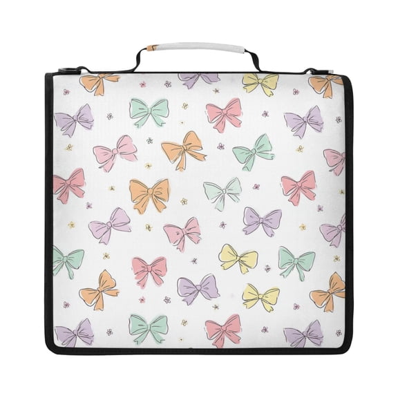 Zipper Binder with Shoulder Strap 2 inch 3 Ring Waterproof File Folder Organizer Bag 500 Sheet Hand Drawn Bows Pattern