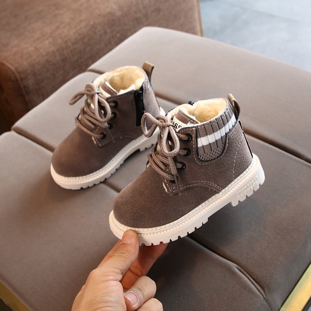 Baby Boys Girls Pu Leather Faux Fleece Rubber Soles Warm Snow Boots