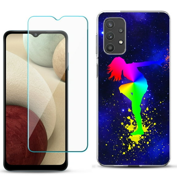 Slim-Fit TPU Phone Case compatible with Samsung Galaxy A32 5G, with Tempered Glass Screen Protector, by OneToughShield ® - Cosmos Dance