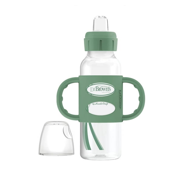 Dr. Brown's Botella de transición estrecha con asas de silicona de 8 onzas, 250 ml, verde, 1 paquete