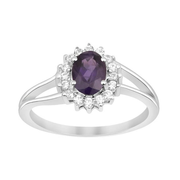 1.5 Ctw Oval Shape Amethyst 925 Sterling Silver Solitaire Halo Split Shank Women Wedding Ring