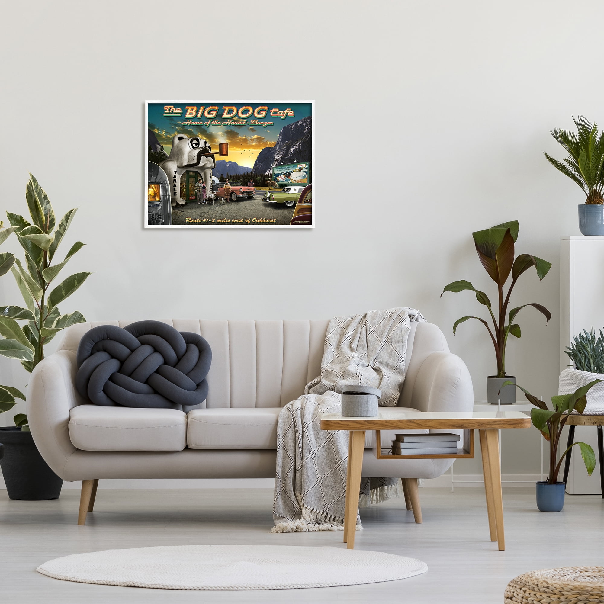 Stupell Industries Big Dog Cafe Scenery Transportation Painting White Framed Art Print Wall Art, 30 x 24