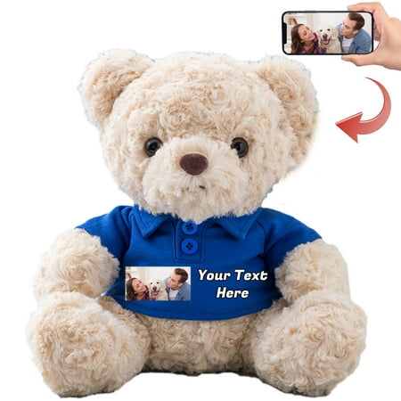 Teddy Bear Personalized Plush Toys Customized Gifts Stuffed Bear with Text+Photo as Gift on Christmas Birthday (8 IN--Text+Photo)