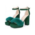 thumbnail image 4 of INSPIRE CHIC Women's Platform Ankle Strap Faux Fur Square Toe Chunky Heels Sandals Emerald Green 8, 4 of 8