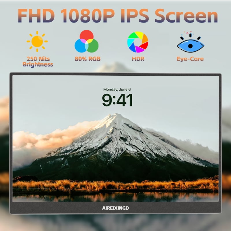 15.6'' Portable Monitor FHD 1080P Kickstand Portable Laptop Monitor IPS Computer External Screen USB C HDMI Display for PC MAC Phone Xbox PS5