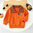 thumbnail image 2 of TOWED22 Toddler Boys Halloween Sweatshirts Kids Cotton Long Sleeve Crewneck Pullover Pumpkin Embroidered Checkered Shirts(Orange,18-24 M ), 2 of 9