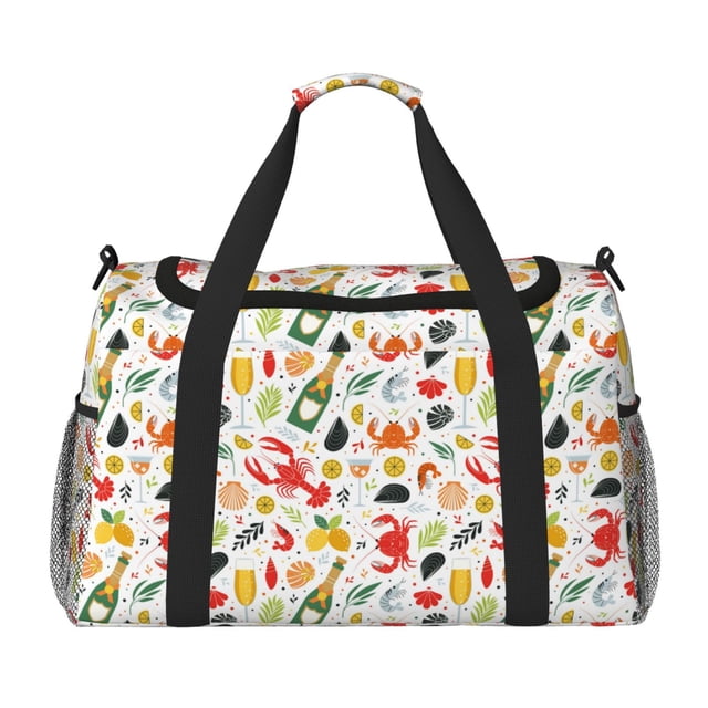 Fotbe Crabs Shrimps Bolsa de Viaje con Estampado, Bolsa de Fin de Semana para Mujer con Compartimento para Zapatos, Bolsa de Gimnasio con Bolsillo Húmedo