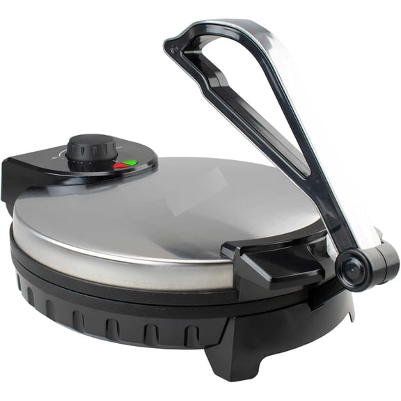 12-Inch Stainless Steel Nonstick Electric Tortilla Maker – 1200W Roti, Chapati & Flatbread Press with Adjustable Heat