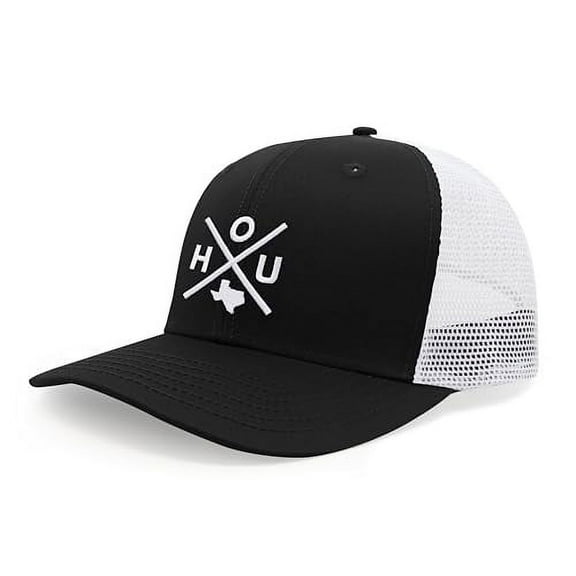 International Tie Houston HOU Hat for Men and Women - Snapback Trucker Baseball Cap (Black/White)