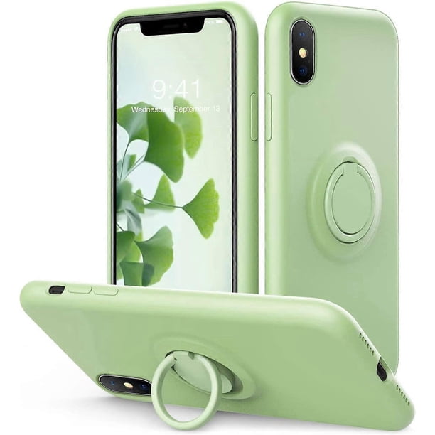 for iPhone Xs/X Case Kickstand | Baby Grade Liquid Silicone | 10ft Drop Tested Protective, Microfiber Lining Shockproof Full-Body Cover Case for iPhon